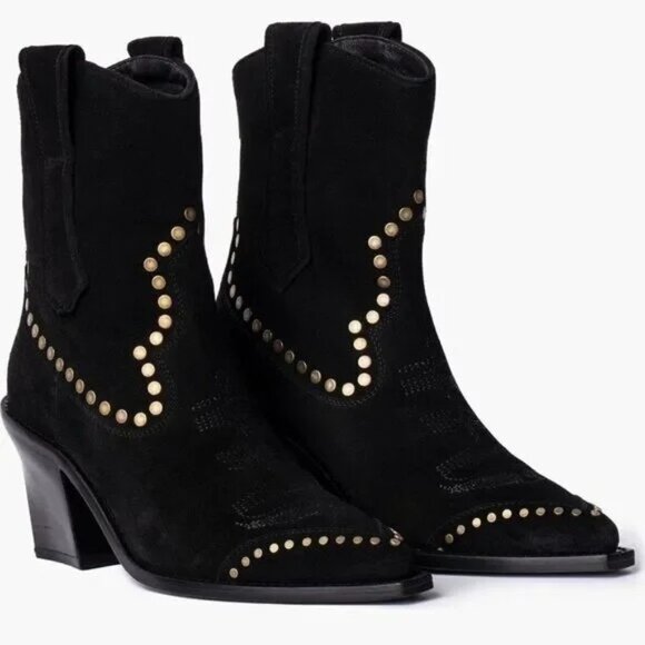 NEW Zadig & Voltaire Cara Studded Boots Womens 9 Suede Boho Cowgirl Country - Picture 1 of 11